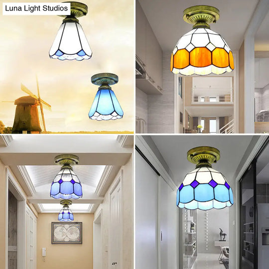 Classic Bell Shade Glass Semi Flush Ceiling Light - 1 Head Mount