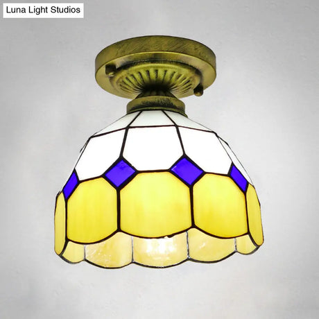 Classic Bell Shade Glass Semi Flush Ceiling Light - 1 Head Mount