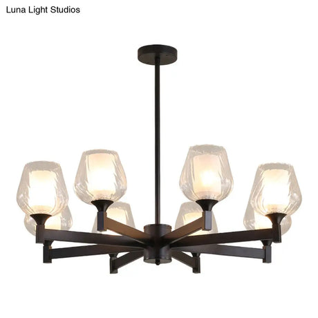Classic Black Chandelier With Clear Textured Glass - 3/6/8 Lights Traditional Dining Room Ceiling