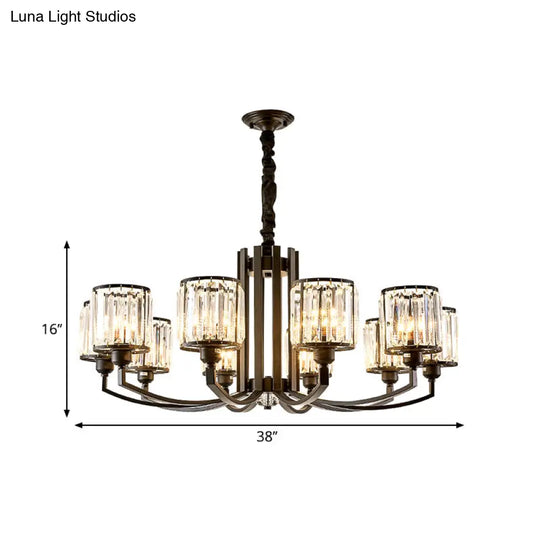Classic Black Cylinder Pendant Light With Faceted Crystal: Elegant Living Room Chandelier