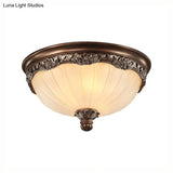 Classic Black Flush Ceiling Light With Frosted Glass Shade - 3 Lights 14’/18’ Wide