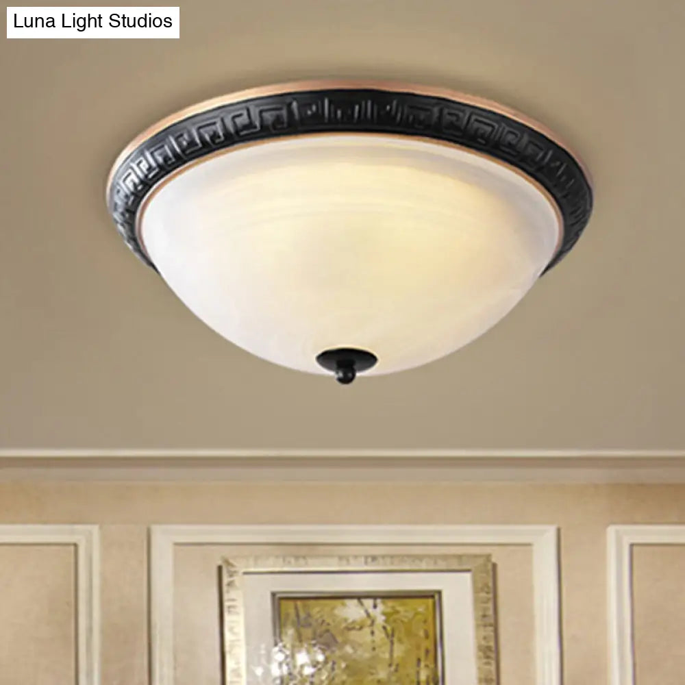 Classic Black Flush Mount Lamp With Milky Glass - 12.5/16 Wide 3-Light Ceiling Fixture For Study