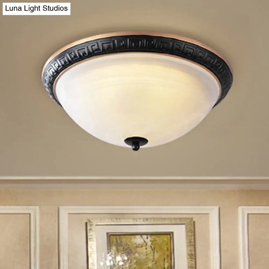 Classic Black Flush Mount Lamp With Milky Glass - 12.5/16 Wide 3-Light Ceiling Fixture For Study