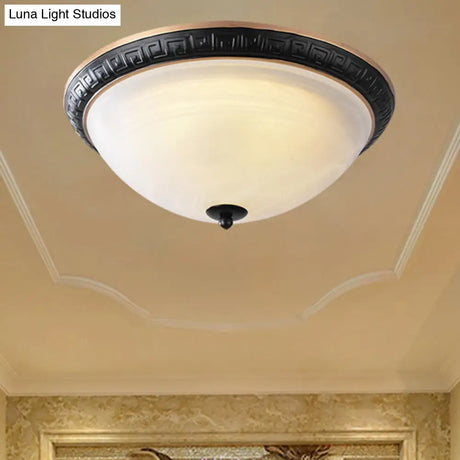 Classic Black Flush Mount Lamp With Milky Glass - 12.5’/16’ Wide 3 - Light Ceiling Fixture For