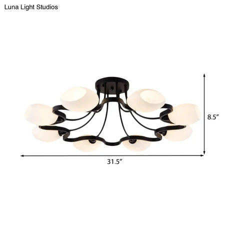 Classic Black Semi Flush Mount Ceiling Fixture With Bubble White Glass Shades - 6/8/10 Lights For