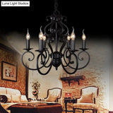 Classic Black Swirled Arm Pendant Chandelier 5/6 Lights Metal Fixture For Living Room Ceiling