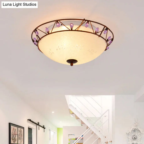 Classic Bowl Frosted Glass Ceiling Light With Pink/Purple Flush Mount – Ideal For Living Room
