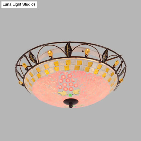 Classic Bowl Frosted Glass Ceiling Light With Pink/Purple Flush Mount – Ideal For Living Room