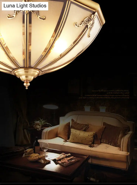 Classic Brass Flushmount Ceiling Light With Inverted Glass Shade