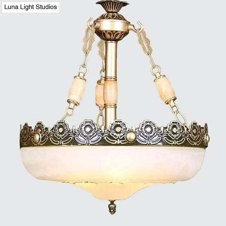 Classic Brass Pendant Ceiling Light With White Glass Basket Shade - 12/16 Led Ideal For Living Room