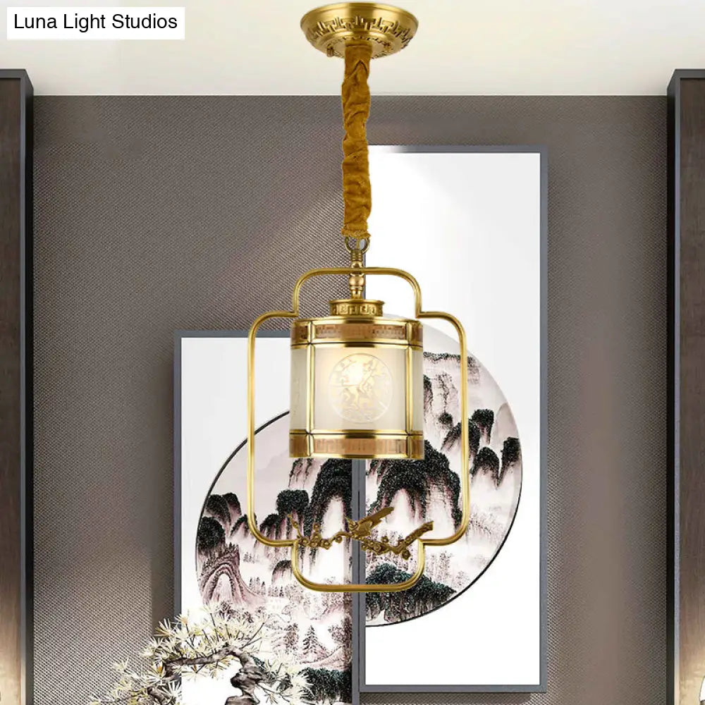 Classic Brass Pendant Light With Metal Cylinder Shade For Corridor - Complete Hanging Lamp Kit