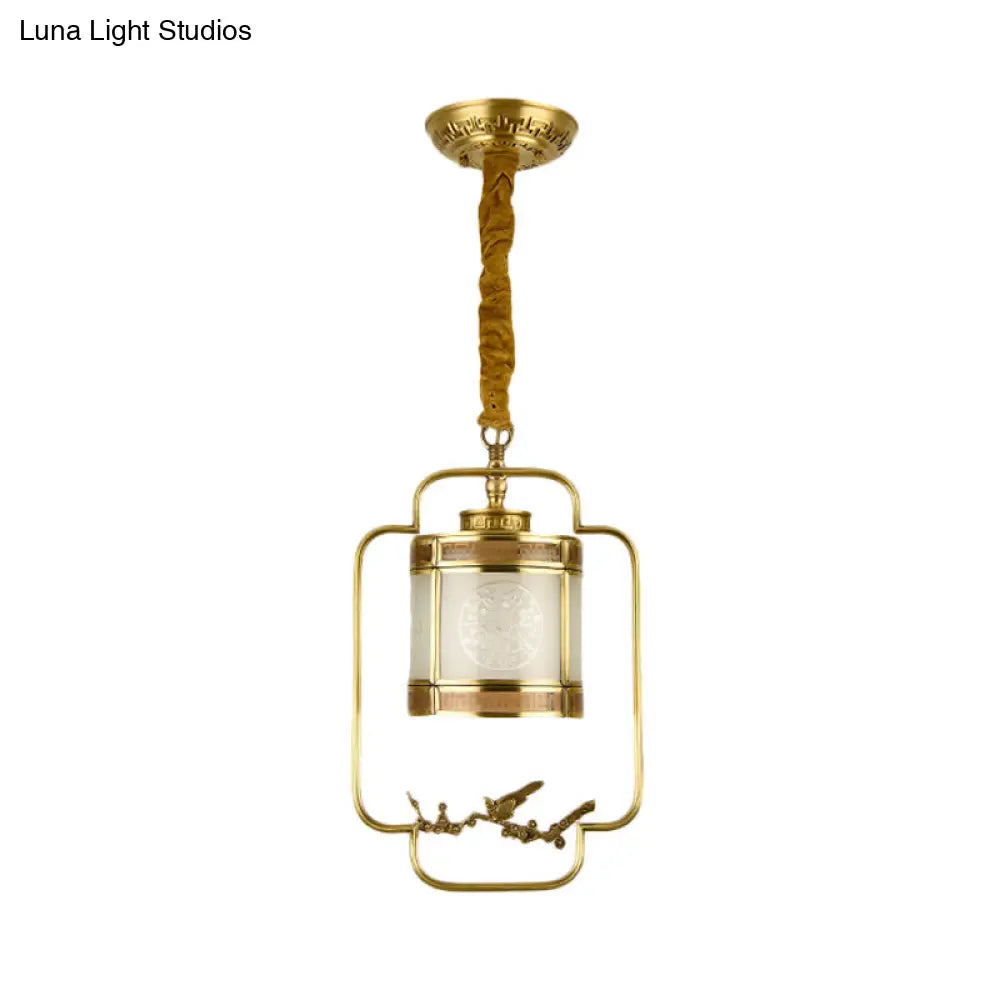 Classic Brass Pendant Light With Metal Cylinder Shade For Corridor - Complete Hanging Lamp Kit