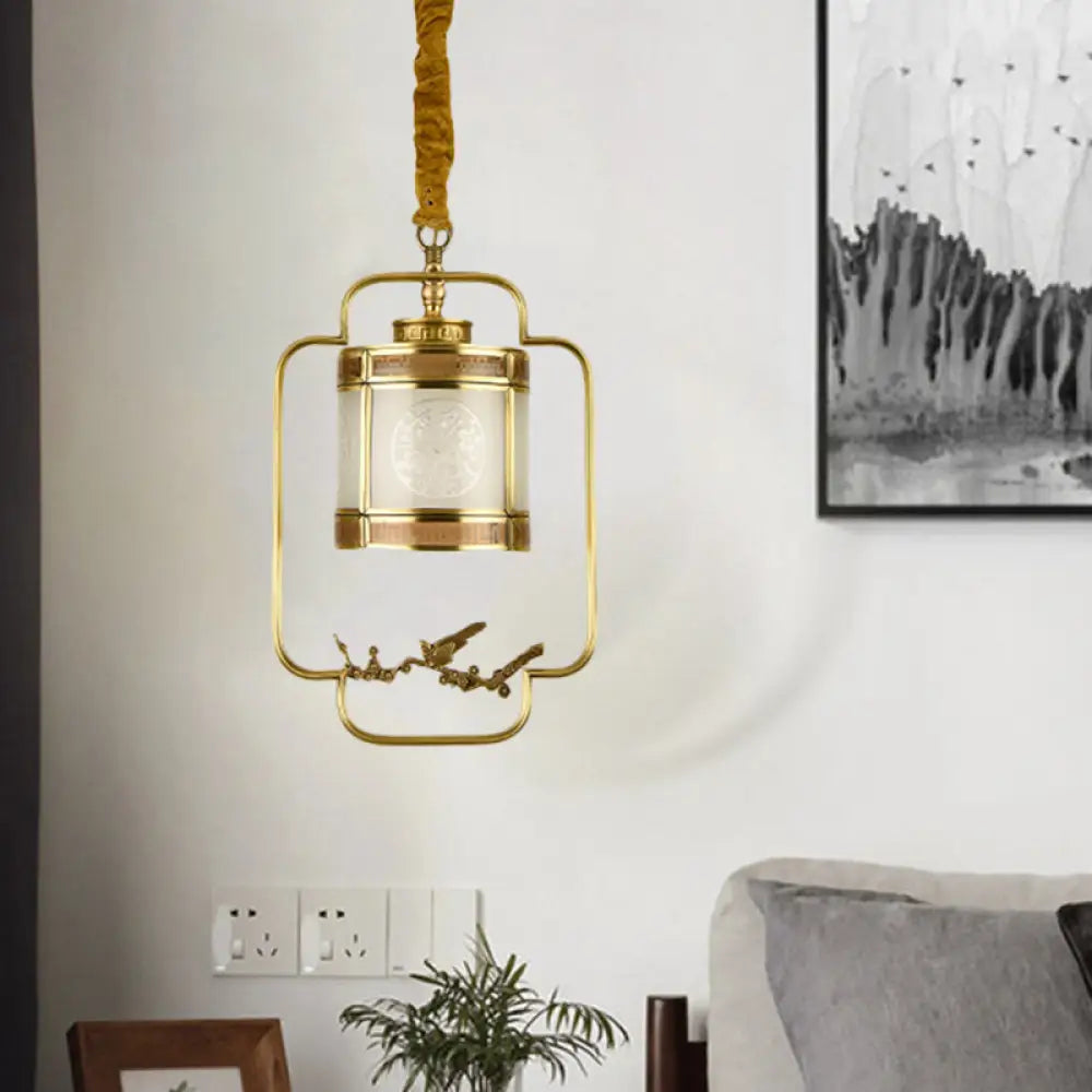 Classic Brass Pendant Light With Metal Cylinder Shade For Corridor - Complete Hanging Lamp Kit