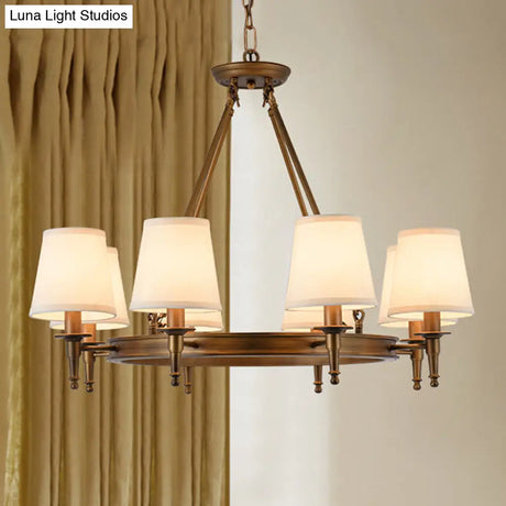 Classic Conical Chandelier - Fabric Shade Antique Brass Finish 3/6/8 Lights Perfect For Living Room