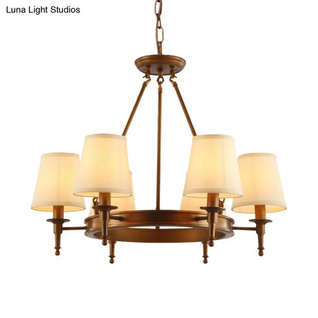 Classic Conical Chandelier - Fabric Shade Antique Brass Finish 3/6/8 Lights Perfect For Living Room