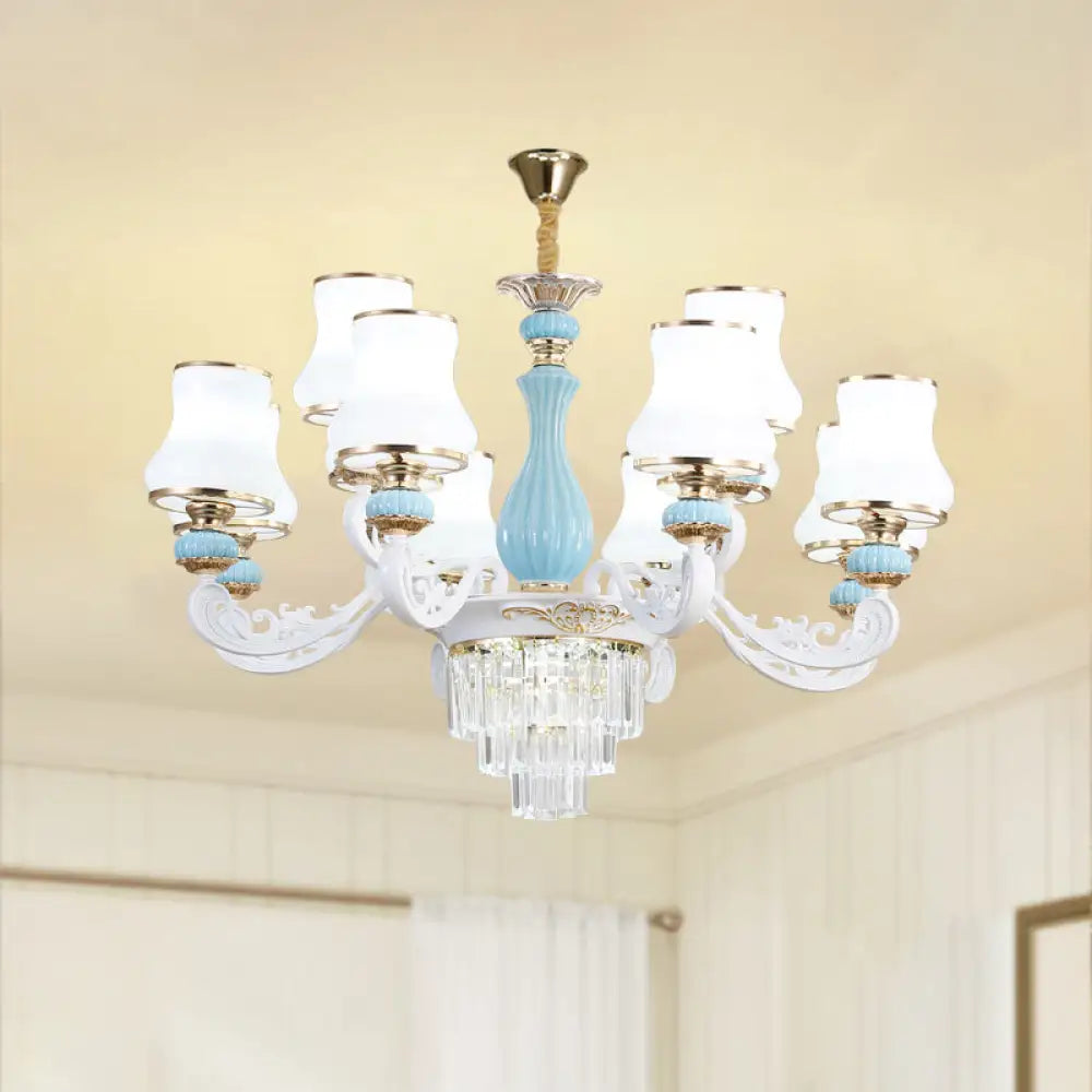 Classic Cream Glass Blue Bedroom Chandelier Light With Crystal Accents 10 /
