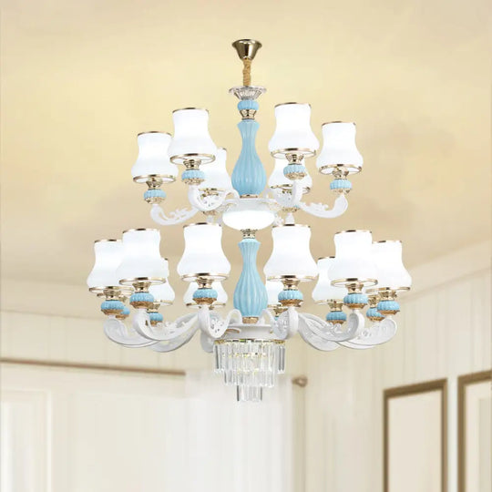 Classic Cream Glass Blue Bedroom Chandelier Light With Crystal Accents 18 /
