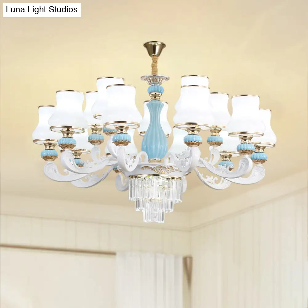 Classic Cream Glass Blue Bedroom Chandelier Light With Crystal Accents