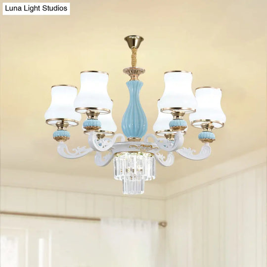 Classic Cream Glass Blue Bedroom Chandelier Light With Crystal Accents
