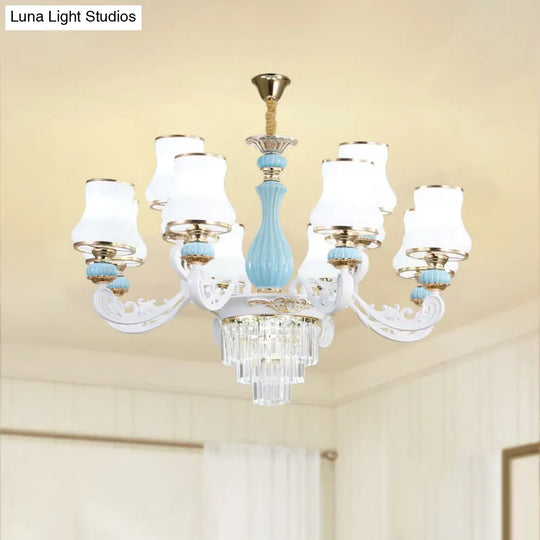 Classic Cream Glass Blue Bedroom Chandelier Light With Crystal Accents