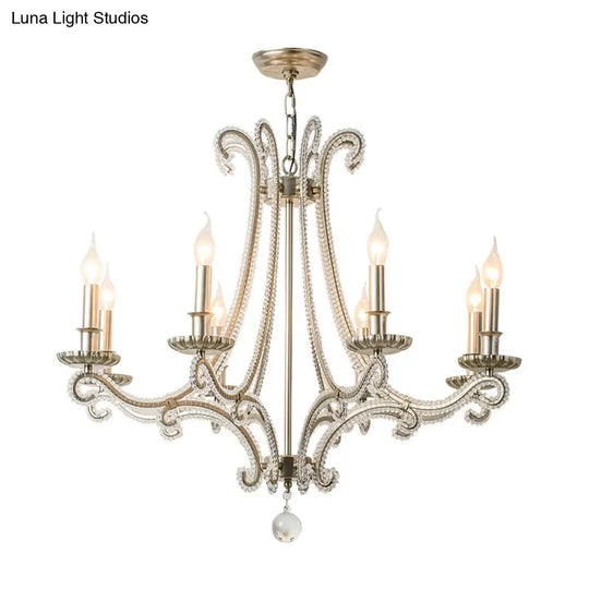 Classic Crystal Beaded Chandelier Hanging Lamp With 3 Lights In Nickel Finish
