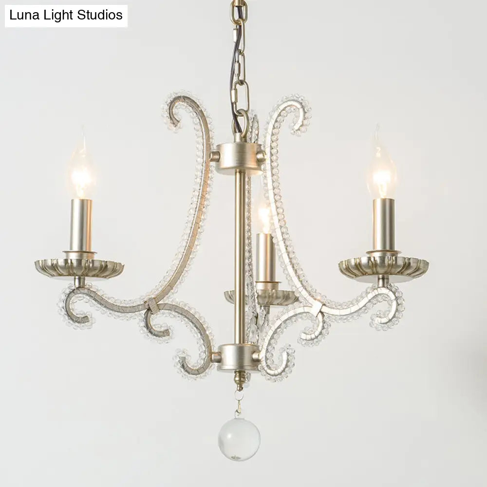 Classic Crystal Beaded Chandelier Hanging Lamp With 3 Lights In Nickel Finish