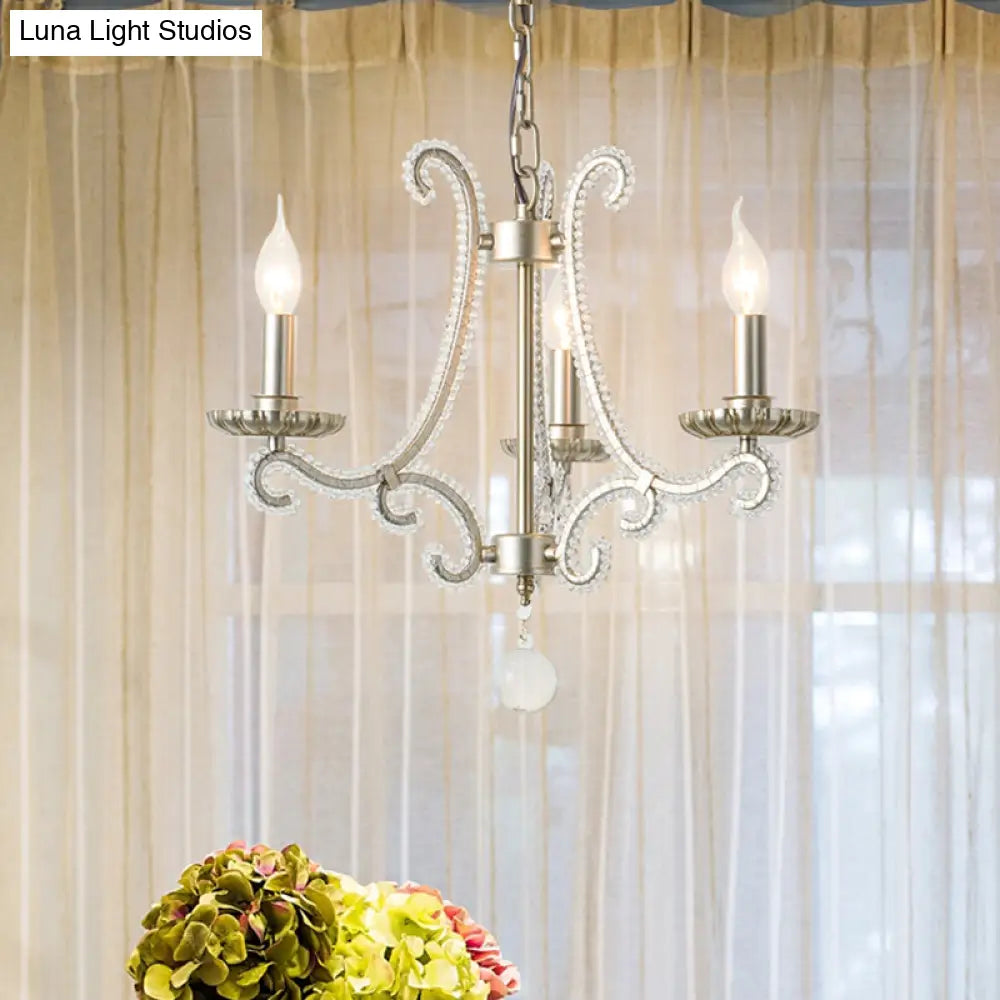 Classic Crystal Beaded Chandelier Hanging Lamp With 3 Lights In Nickel Finish