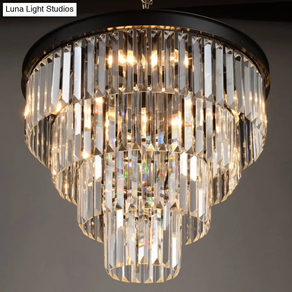 Classic Crystal Bedroom Pendant Light - Black Round Chandelier Ceiling Fixture