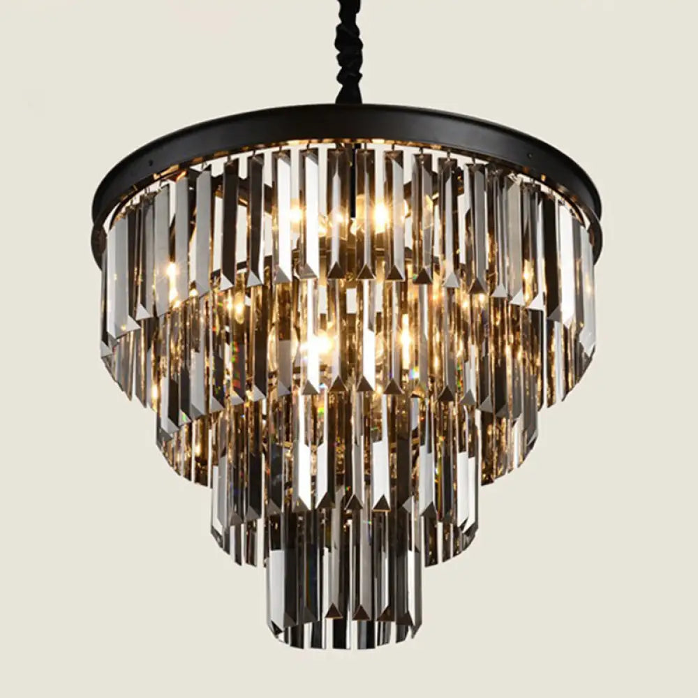 Classic Crystal Bedroom Pendant Light - Black Round Chandelier Ceiling Fixture / 23.5 B