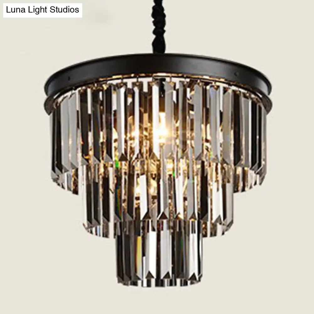 Classic Crystal Bedroom Pendant Light - Black Round Chandelier Ceiling Fixture