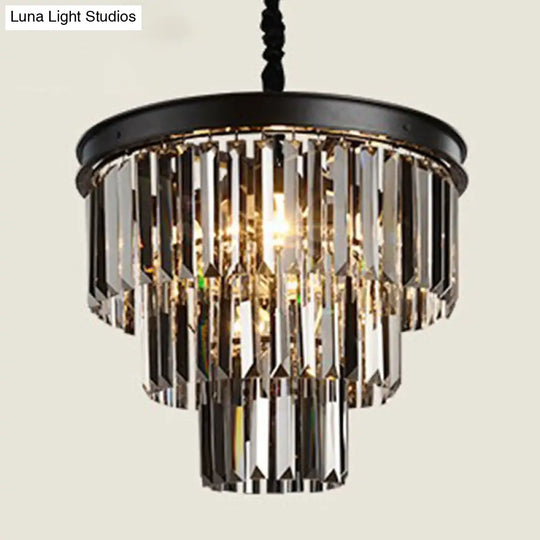 Classic Crystal Bedroom Pendant Light - Black Round Chandelier Ceiling Fixture