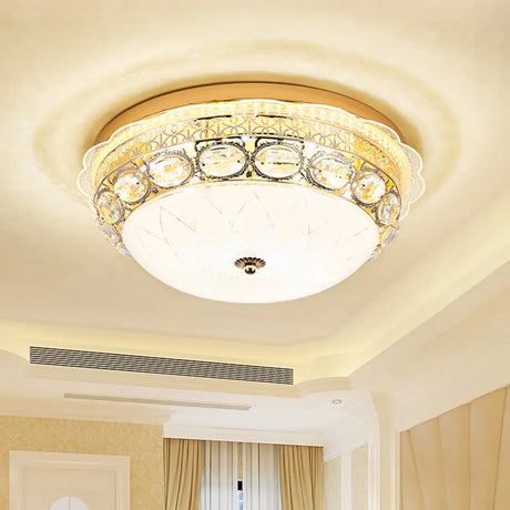 Classic Crystal Bowl Flush Ceiling Light - Led Mount Fixture White 16’/19.5’ Wide Bedroom