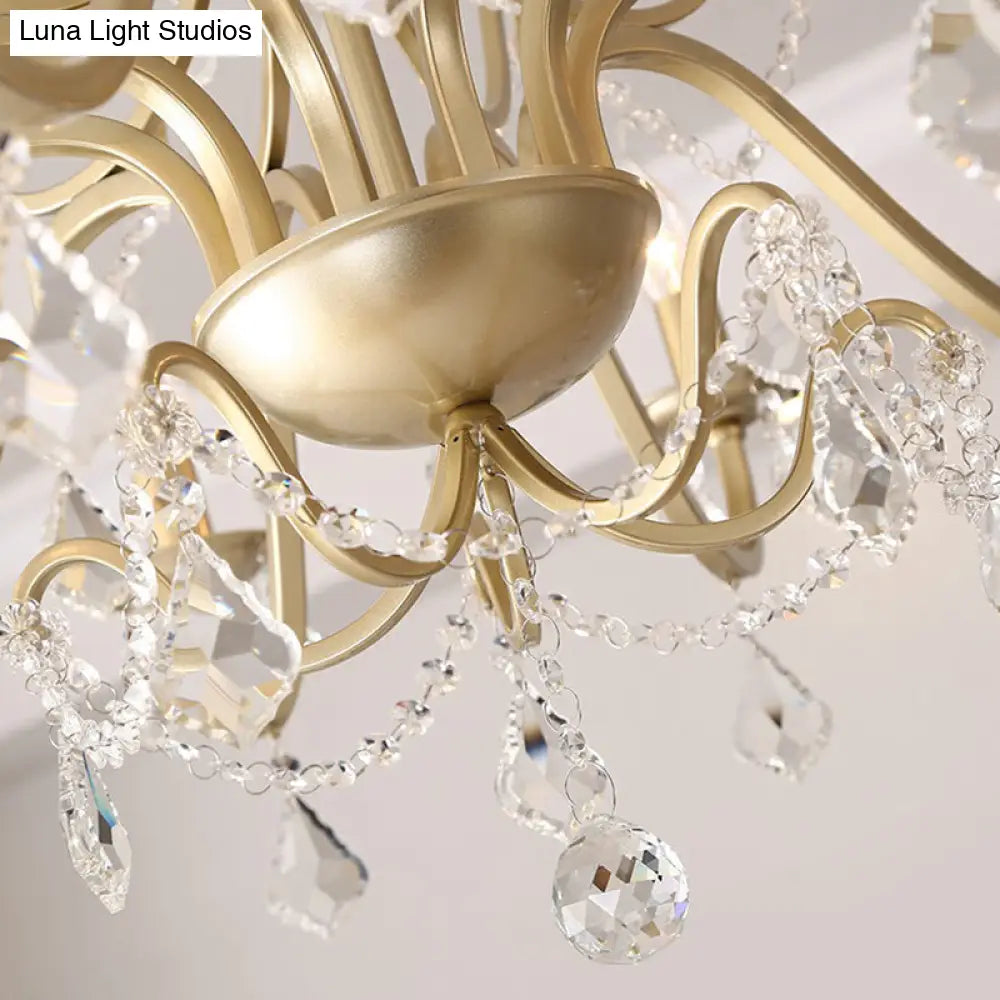 Classic Crystal Pendant Chandelier With Metal Gold Finish
