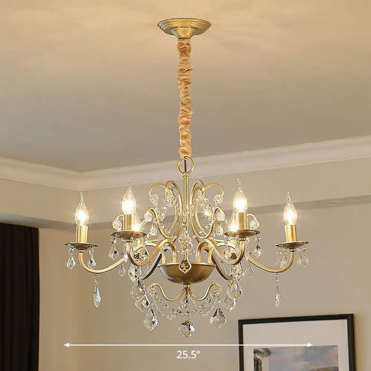 Classic Crystal Pendant Chandelier With Metal Gold Finish 6 / Shadeless