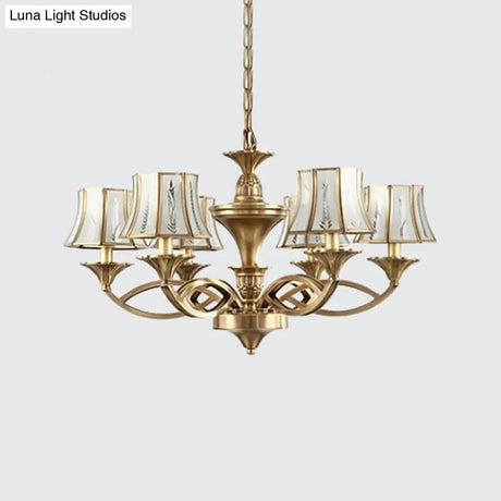 Classic Curved Frosted Glass Chandelier Light In Polished Brass - 5/6/8 Lights Small/Medium/Large