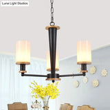 Classic Cylindrical Pendant Chandelier With White Glass Available In 3/5/6 Heads Black Finish