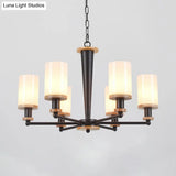 Classic Cylindrical Pendant Chandelier With White Glass Available In 3/5/6 Heads Black Finish