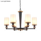 Classic Cylindrical Pendant Chandelier With White Glass Available In 3/5/6 Heads Black Finish