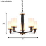 Classic Cylindrical Pendant Chandelier With White Glass Available In 3/5/6 Heads Black Finish