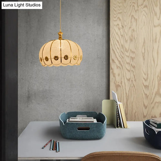 Classic Domed Pendant Lamp - 1 Light Plastic Hanging Kit Red/Yellow Dining Room