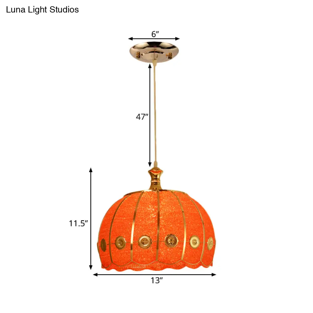 Classic Domed Pendant Lamp - 1 Light Plastic Hanging Kit Red/Yellow Dining Room