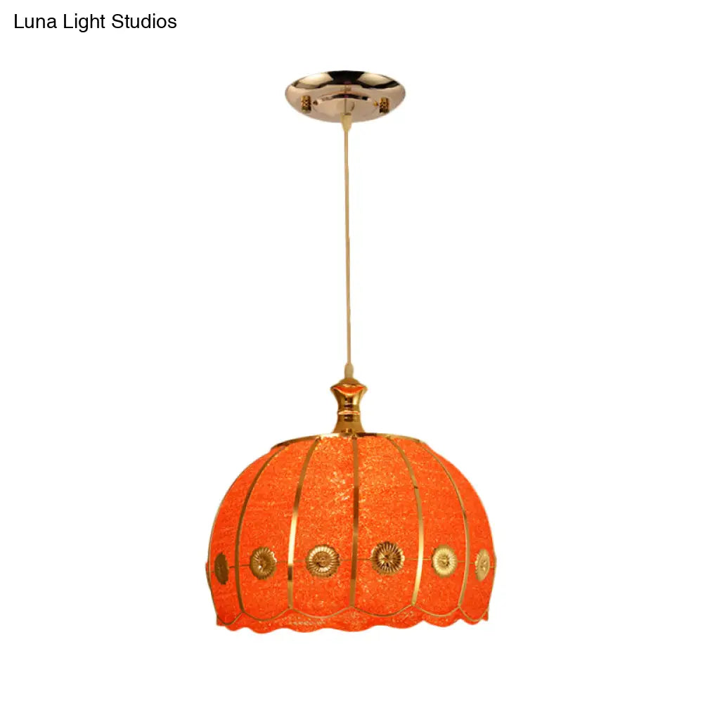 Classic Domed Pendant Lamp - 1 Light Plastic Hanging Kit Red/Yellow Dining Room
