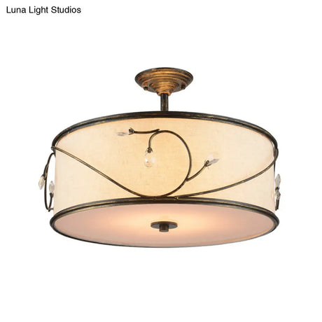 Classic Drum Fabric Semi Mount Ceiling Light - 5 Lights Flaxen 16’/19.5’ Wide