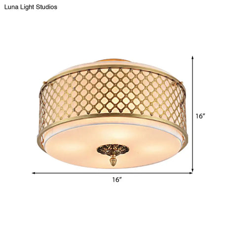 Classic Drum Metal Flush Mount Lamp Brass Finish 4/5 Lights 16’/19.5’ Wide Living Room Ceiling