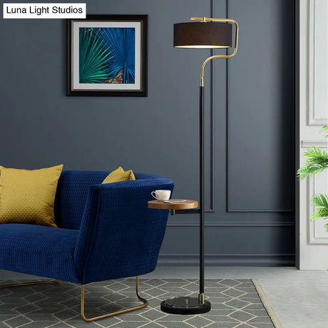 Classic Drum Shade Standing Floor Lamp With Fabric - Black