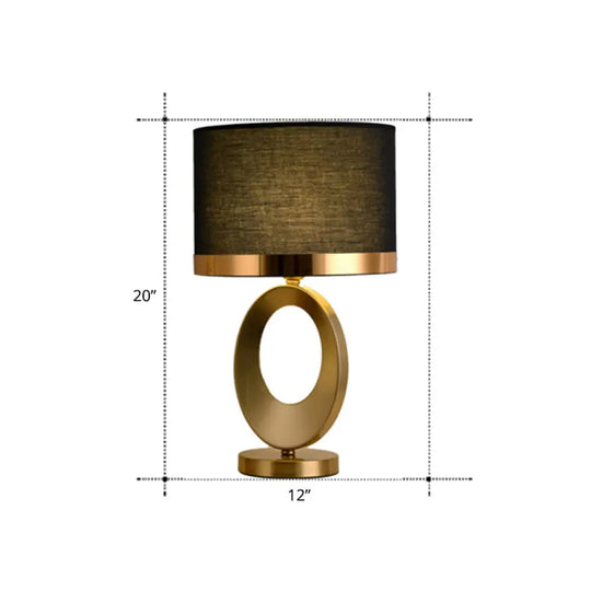Classic Drum Shade Table Lamp - Elegant 1-Head Fabric Nightstand Lighting For Study Room Black