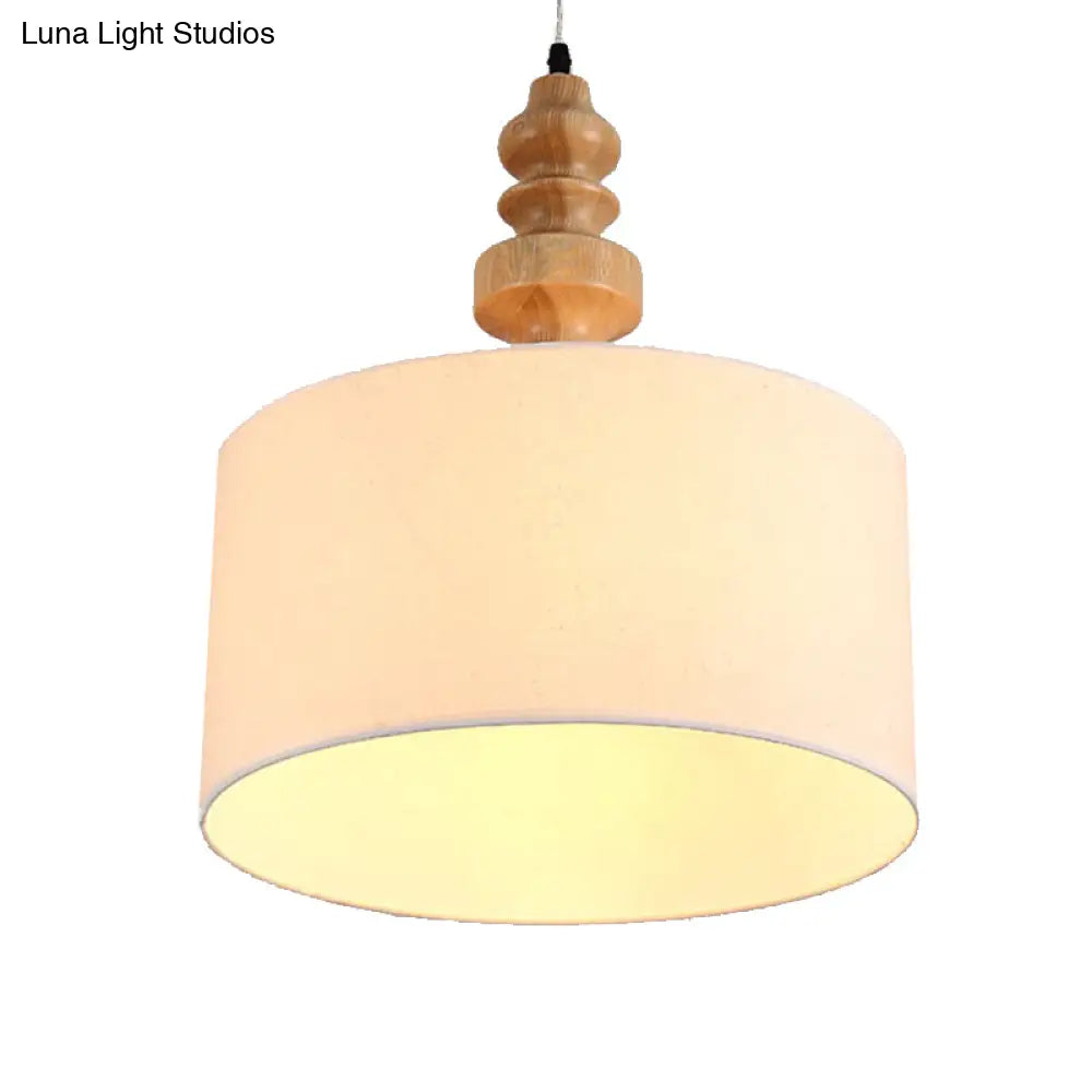 Classic Drum White Fabric Pendant Light For Restaurants - 16 Wide