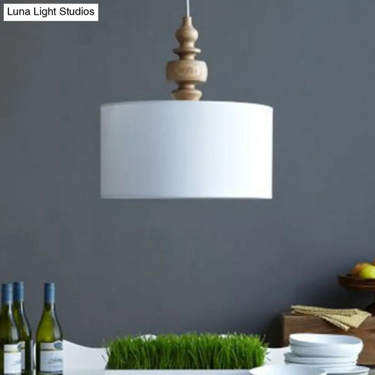 Classic Drum White Fabric Pendant Light For Restaurants - 16 Wide