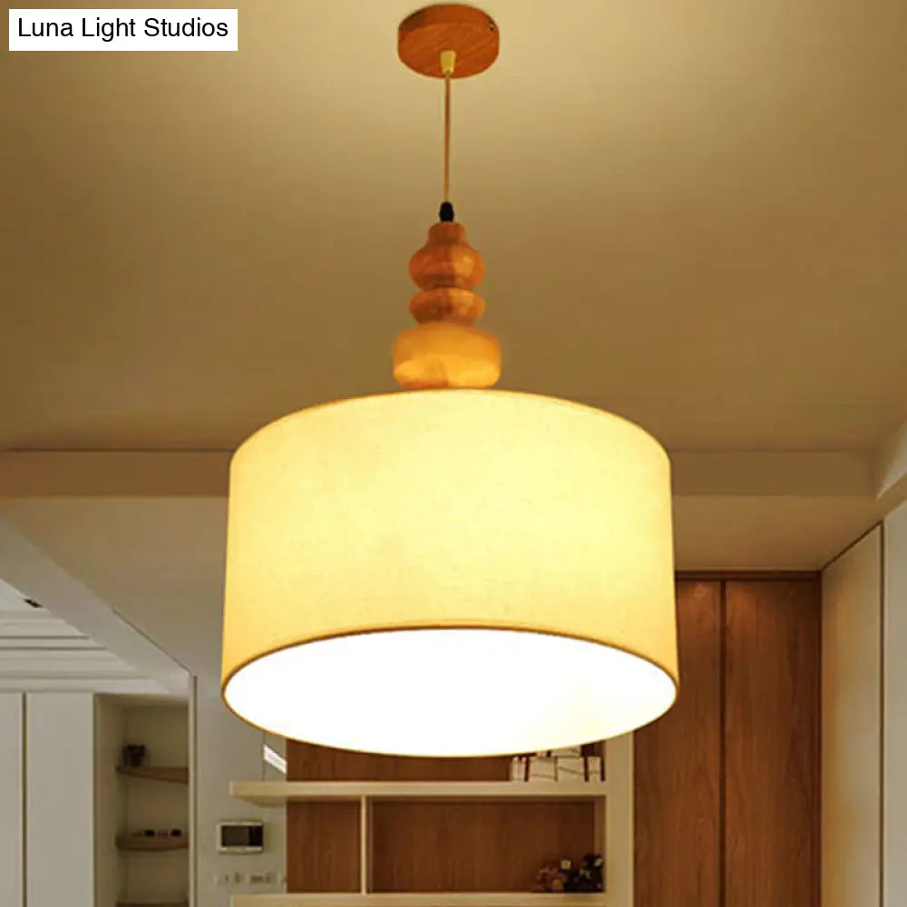 Classic Drum White Fabric Pendant Light For Restaurants - 16 Wide