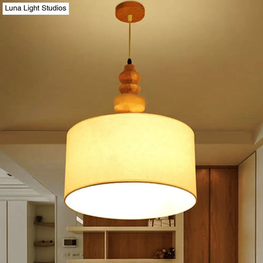 Classic Drum White Fabric Pendant Light For Restaurants - 16 Wide